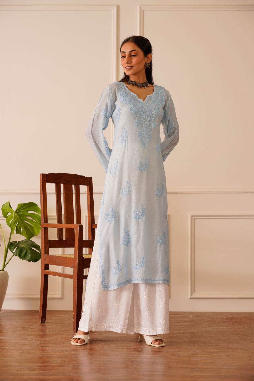 Radiant Skyblue Muslin Straight Kurta