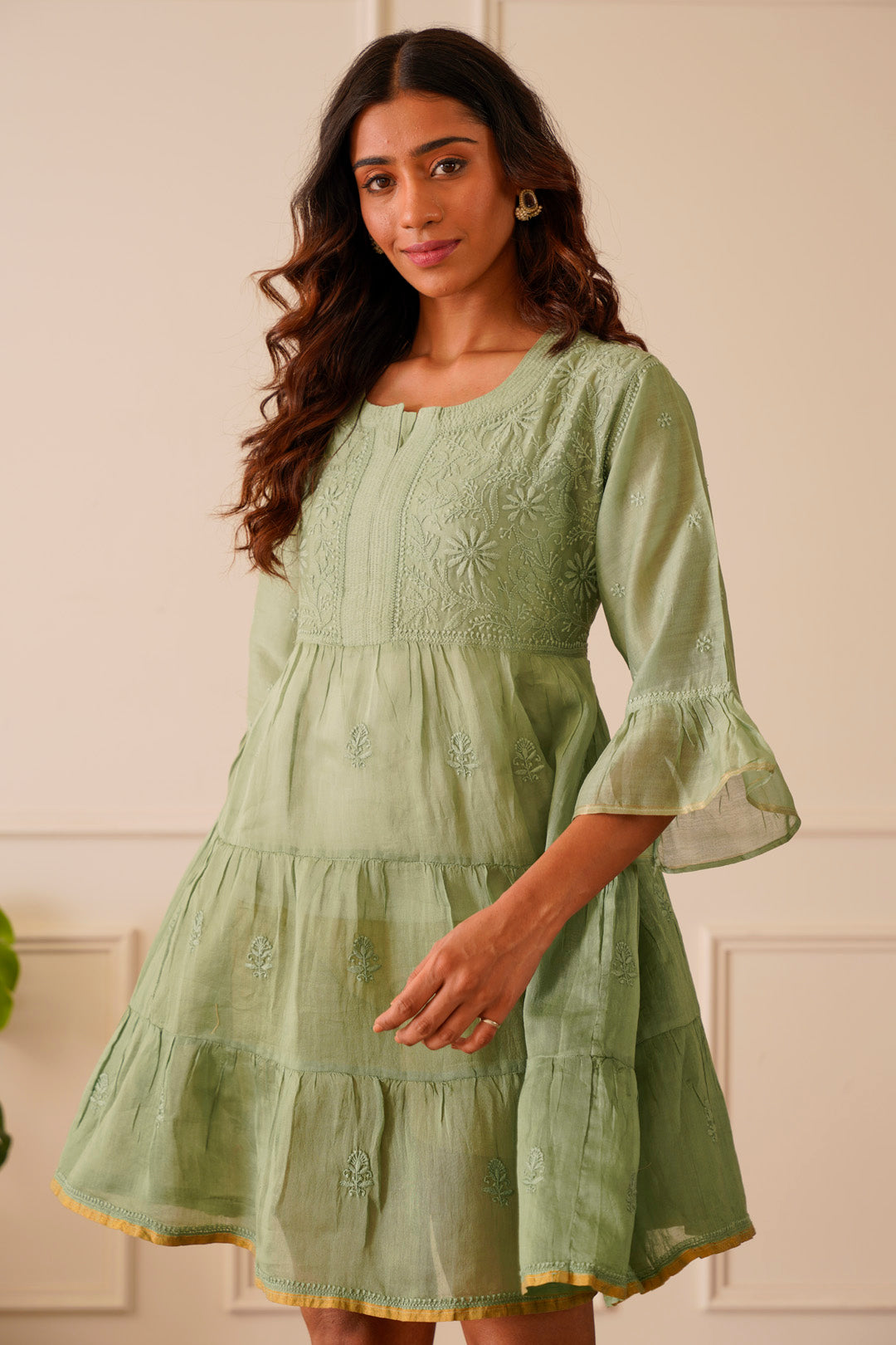 Splendid Light Green Chanderi Short Kurti Dress House Of Awadh Splendid Light Green Chanderi Short Kurti Dress House Of Awadh