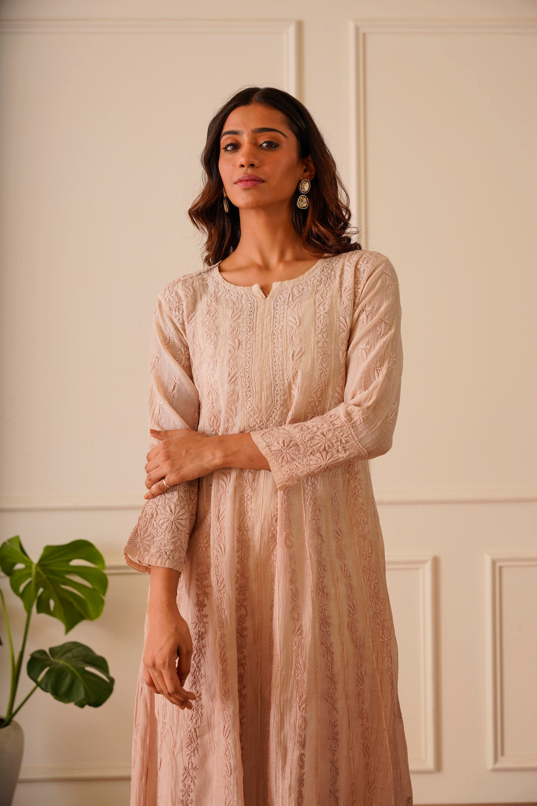 Lovely Light Tan Mulmul Aline Kurti