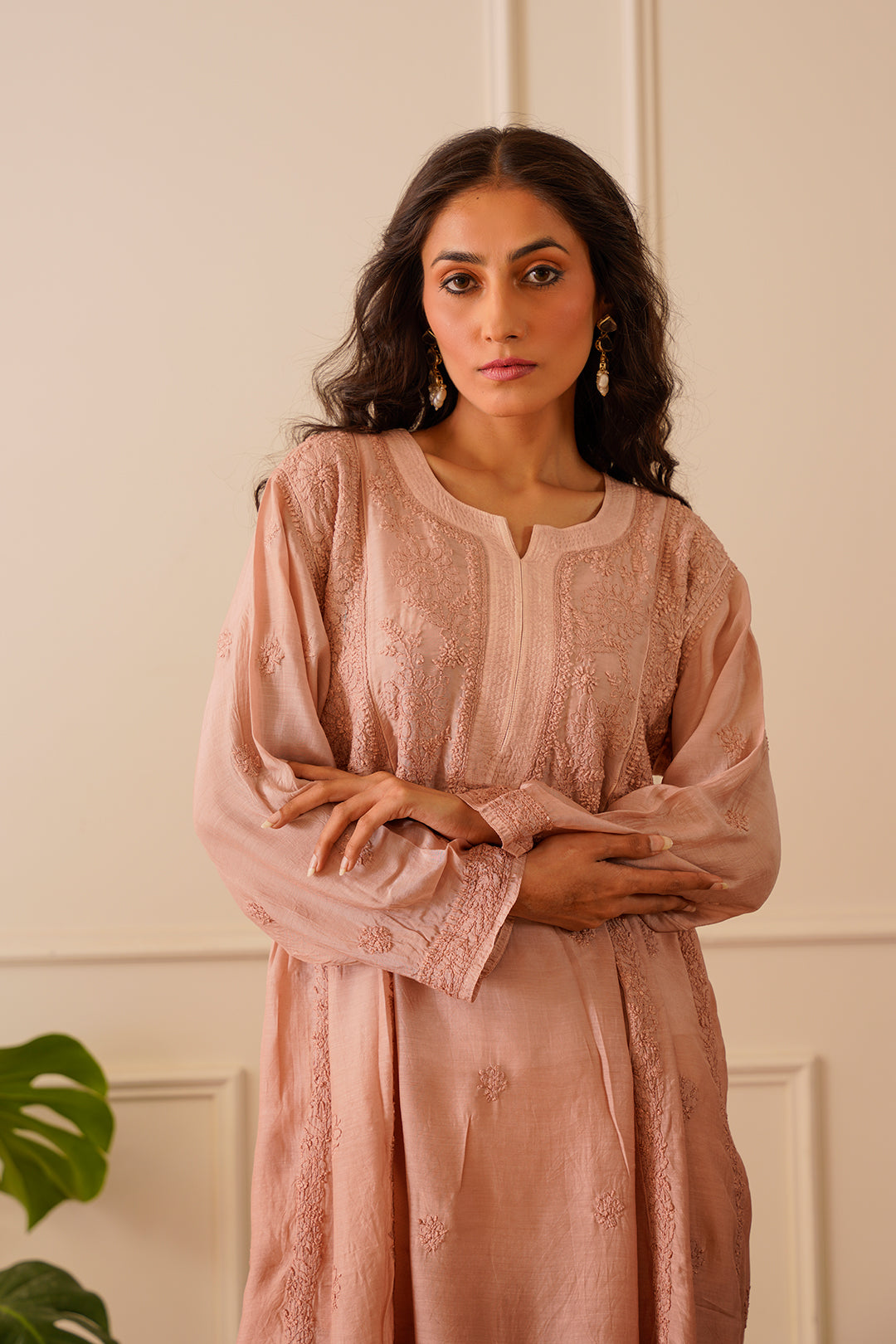 Beautiful Salmon Pink Muslin Short Kurti Dress