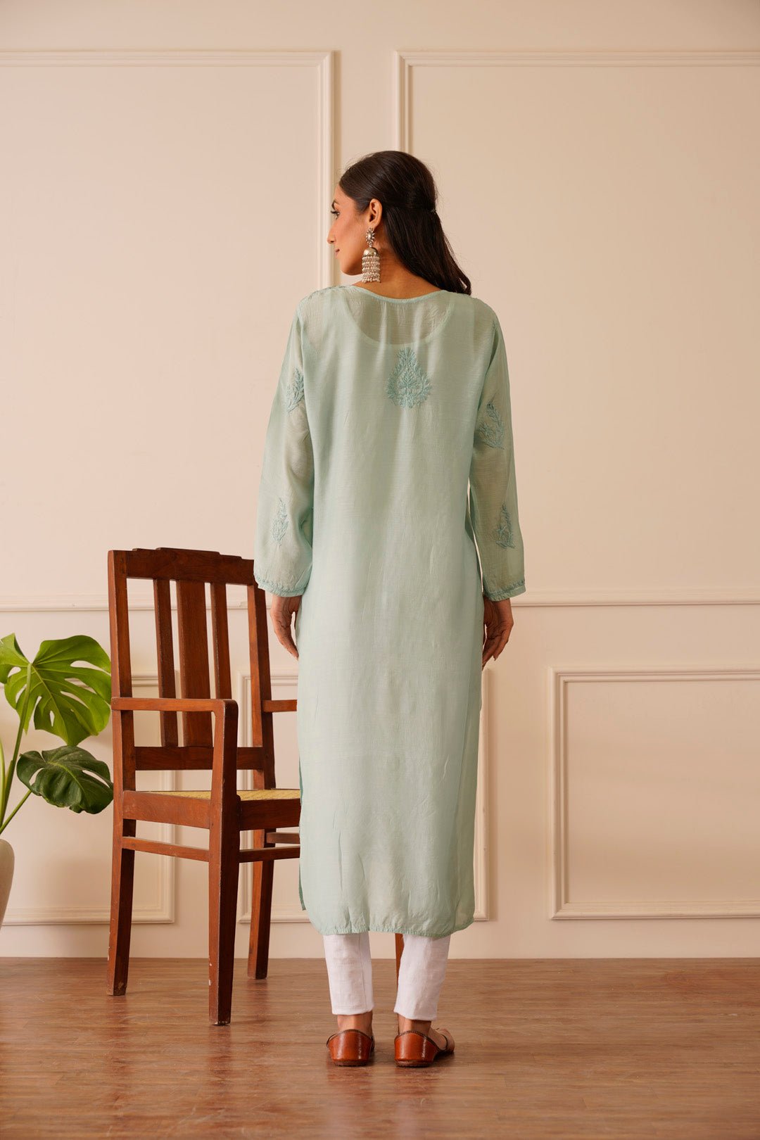 Charming Turquoise Muslin Straight Kurta - House Of Awadh