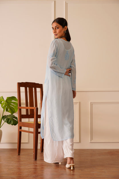 Radiant Skyblue Muslin Straight Kurta