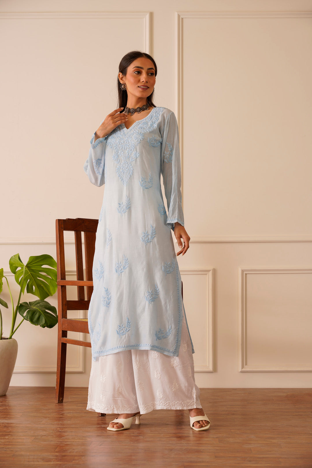Radiant Skyblue Muslin Straight Kurta