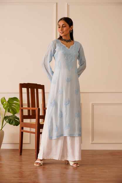 Radiant Skyblue Muslin Straight Kurta