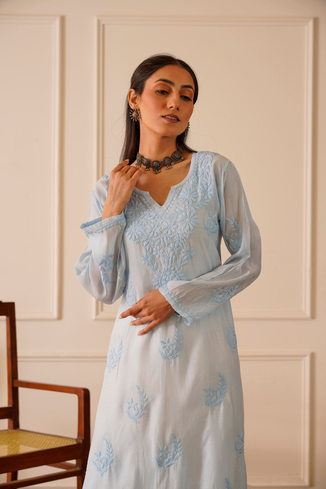 Radiant Skyblue Muslin Straight Kurta