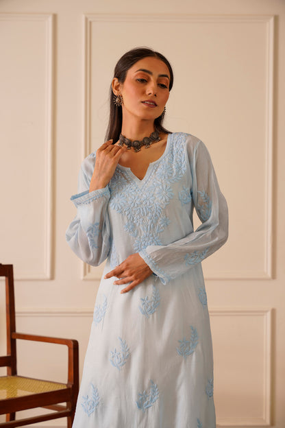 Radiant Skyblue Muslin Straight Kurta