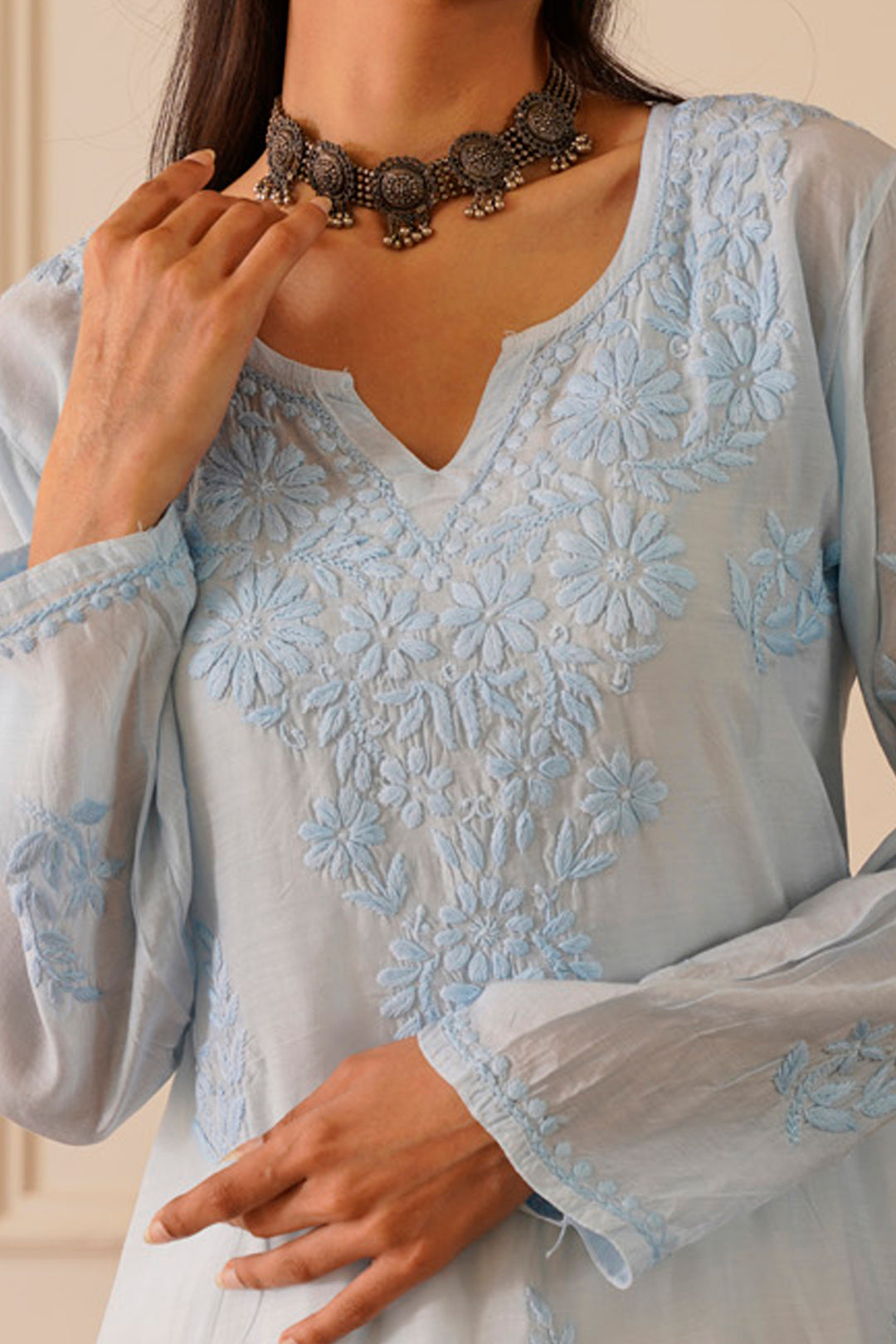 Radiant Skyblue Muslin Straight Kurta