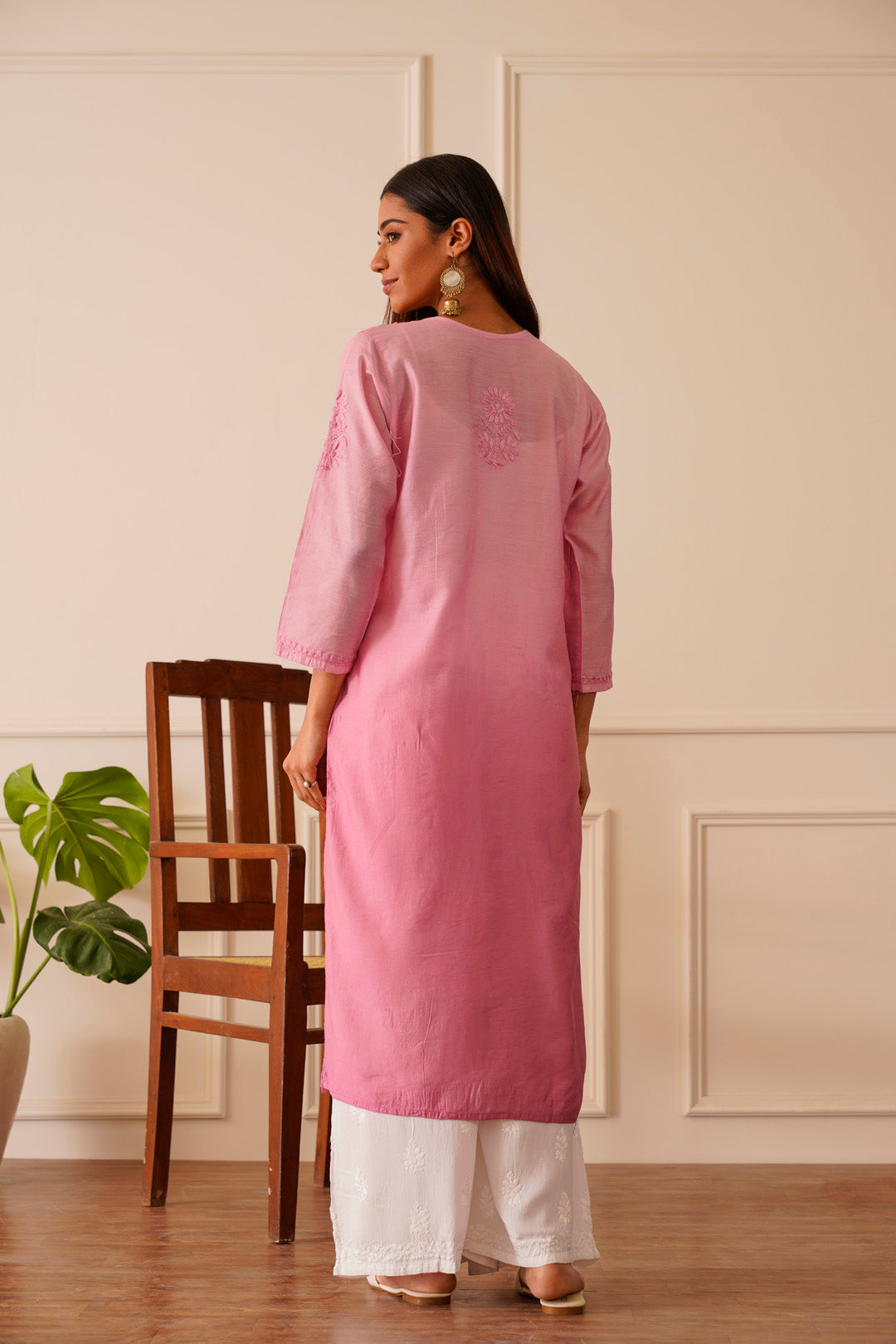 Pretty Pink Chanderi Ombre Straight Kurta