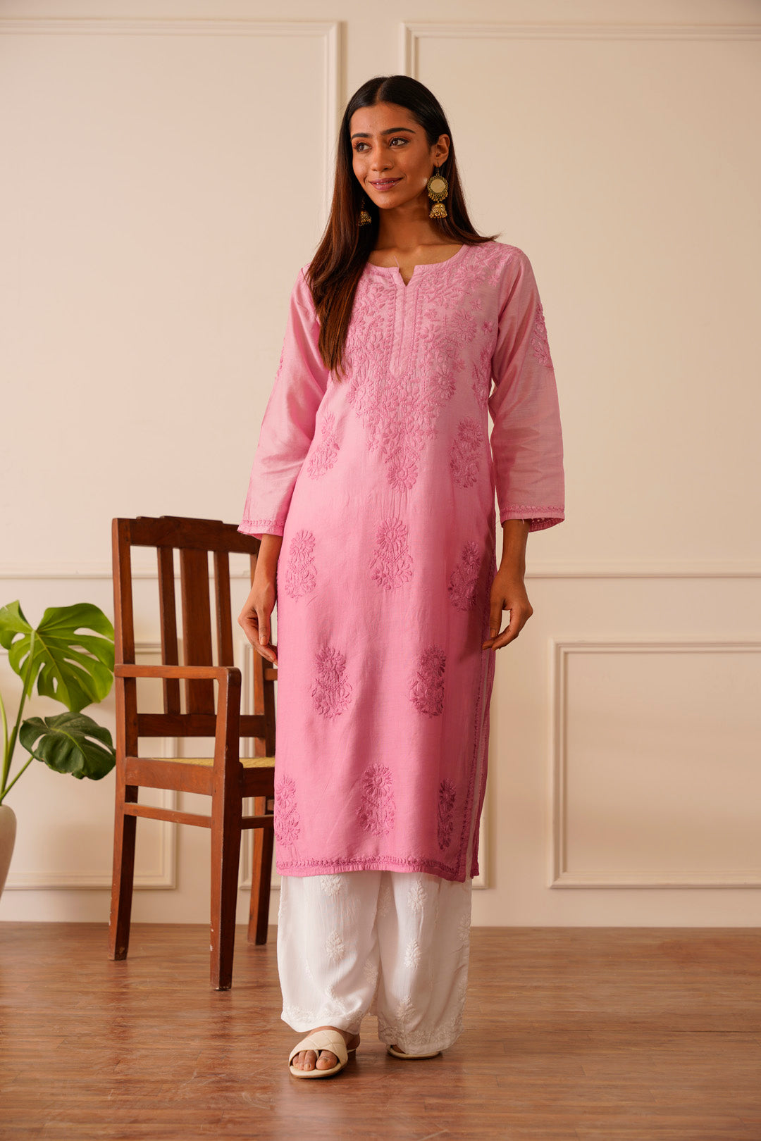 Pretty Pink Chanderi Ombre Straight Kurta