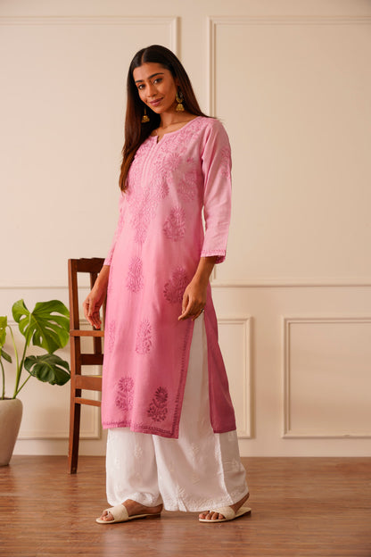 Pretty Pink Chanderi Ombre Straight Kurta