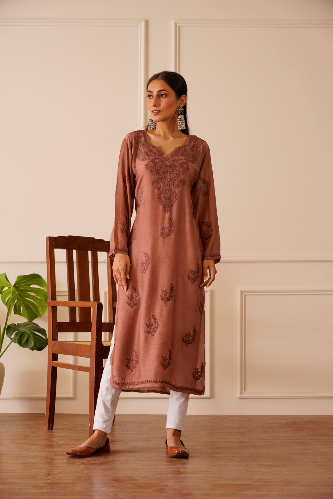 Enchanting Brown Muslin Straight Kurta