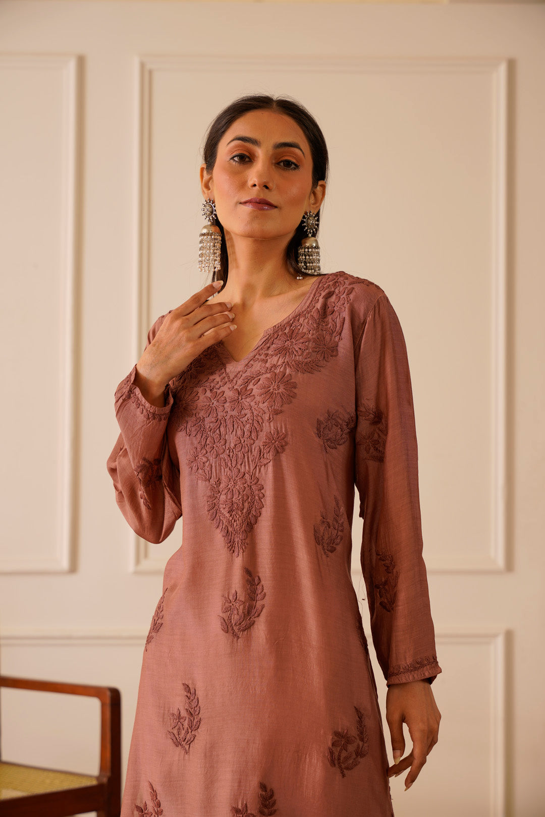 Enchanting Brown Muslin Straight Kurta