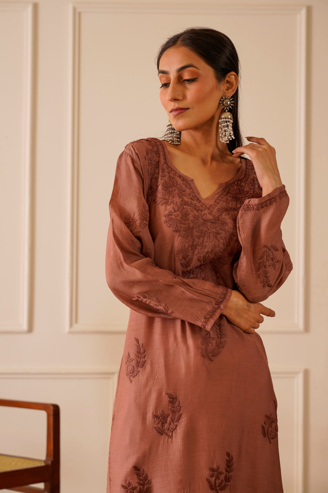 Enchanting Brown Muslin Straight Kurta