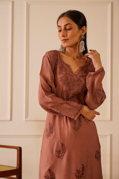 Enchanting Brown Muslin Straight Kurta