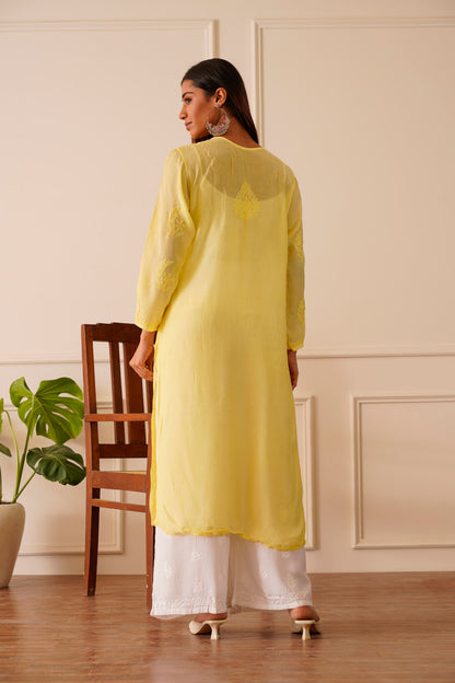 Exquisite Light Yellow Muslin Straight Kurta