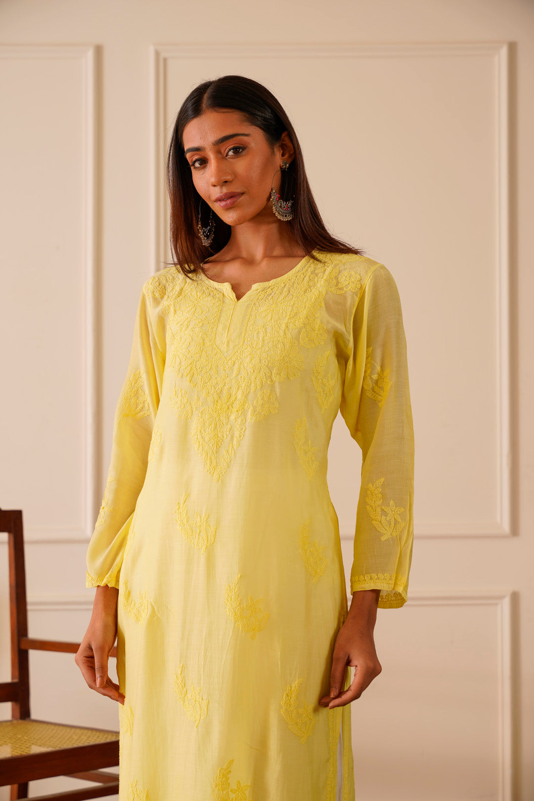 Exquisite Light Yellow Muslin Straight Kurta