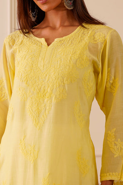 Exquisite Light Yellow Muslin Straight Kurta