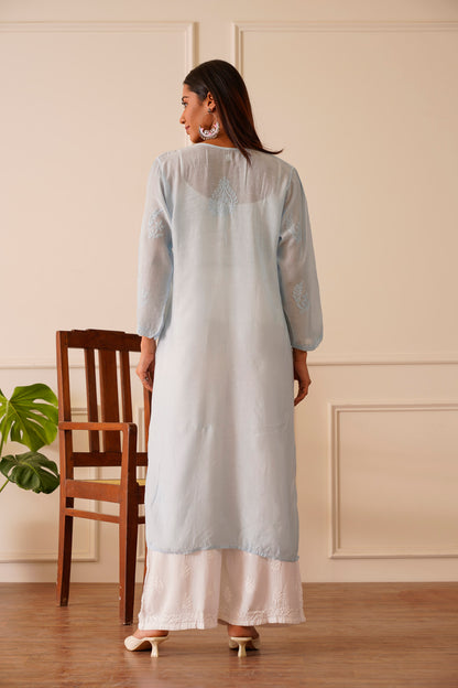 Opulent Sky Blue Muslin Straight Kurta