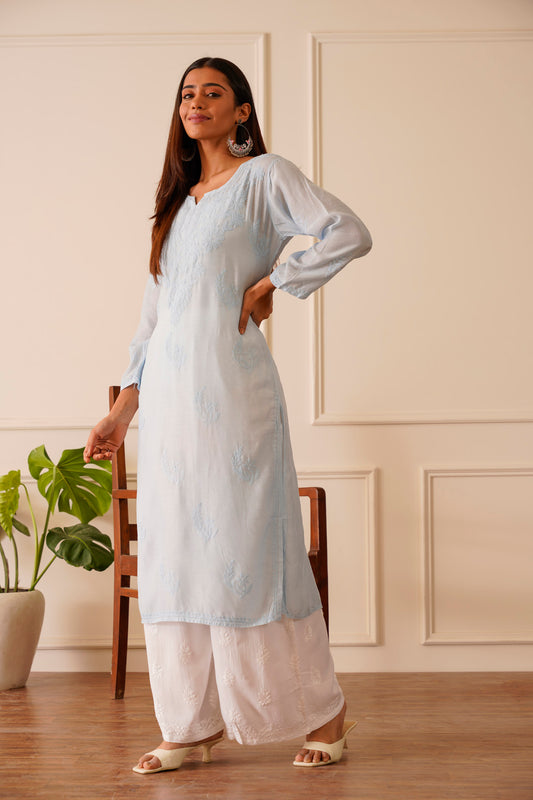 Opulent Sky Blue Muslin Straight Kurta