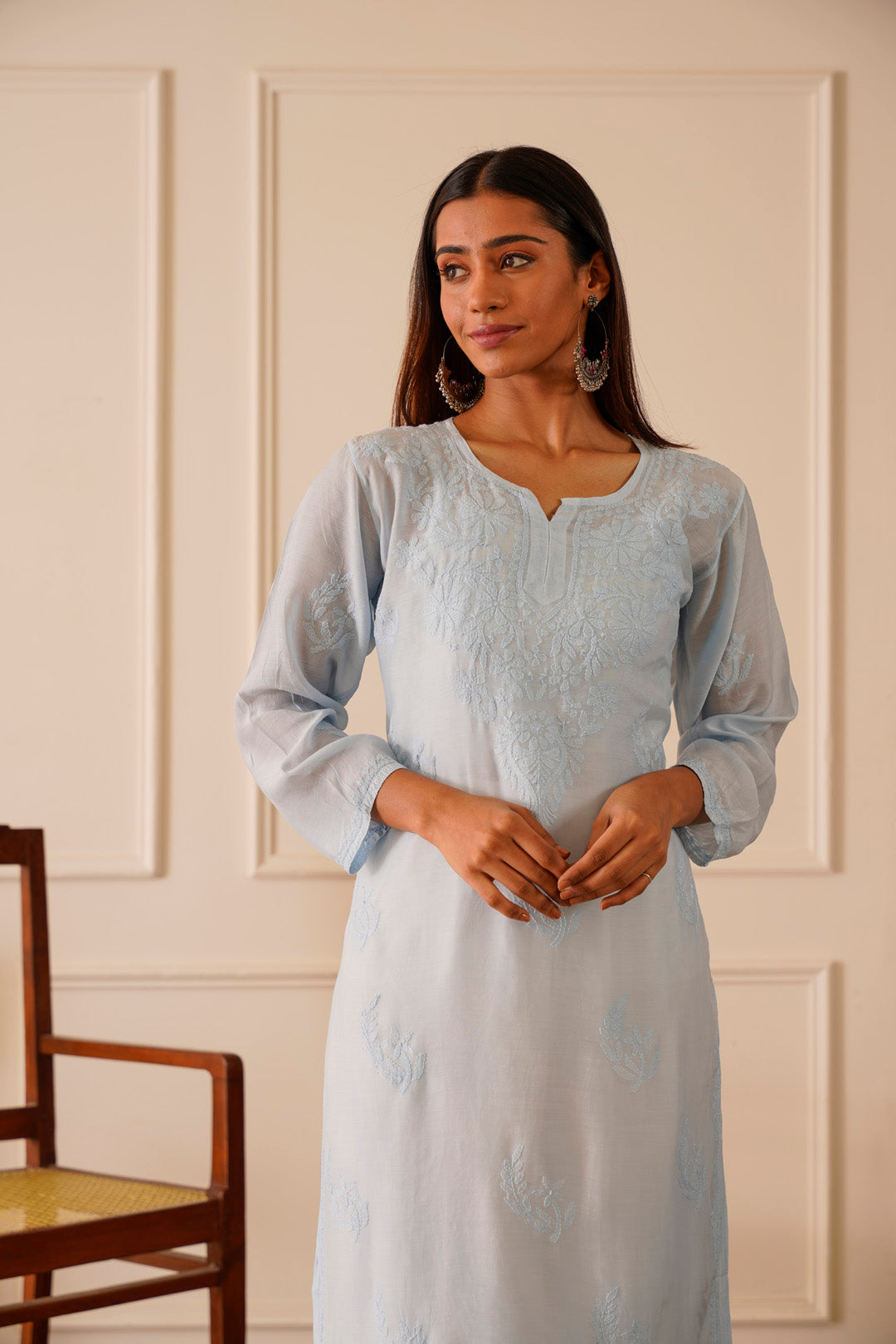 Opulent Sky Blue Muslin Straight Kurta