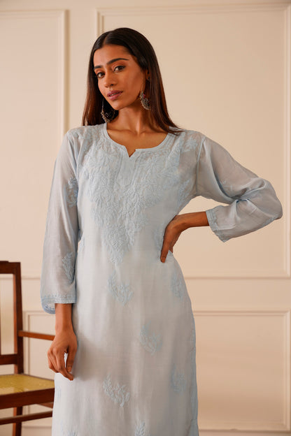 Opulent Sky Blue Muslin Straight Kurta