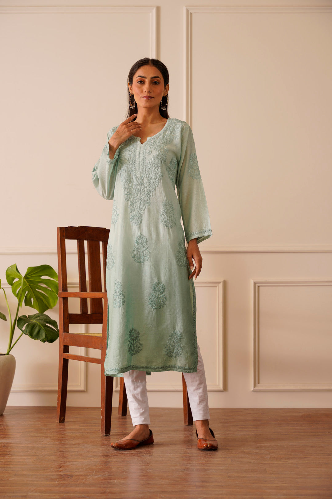 Mesmerizing Light blue ombre Chanderi Straight Kurta