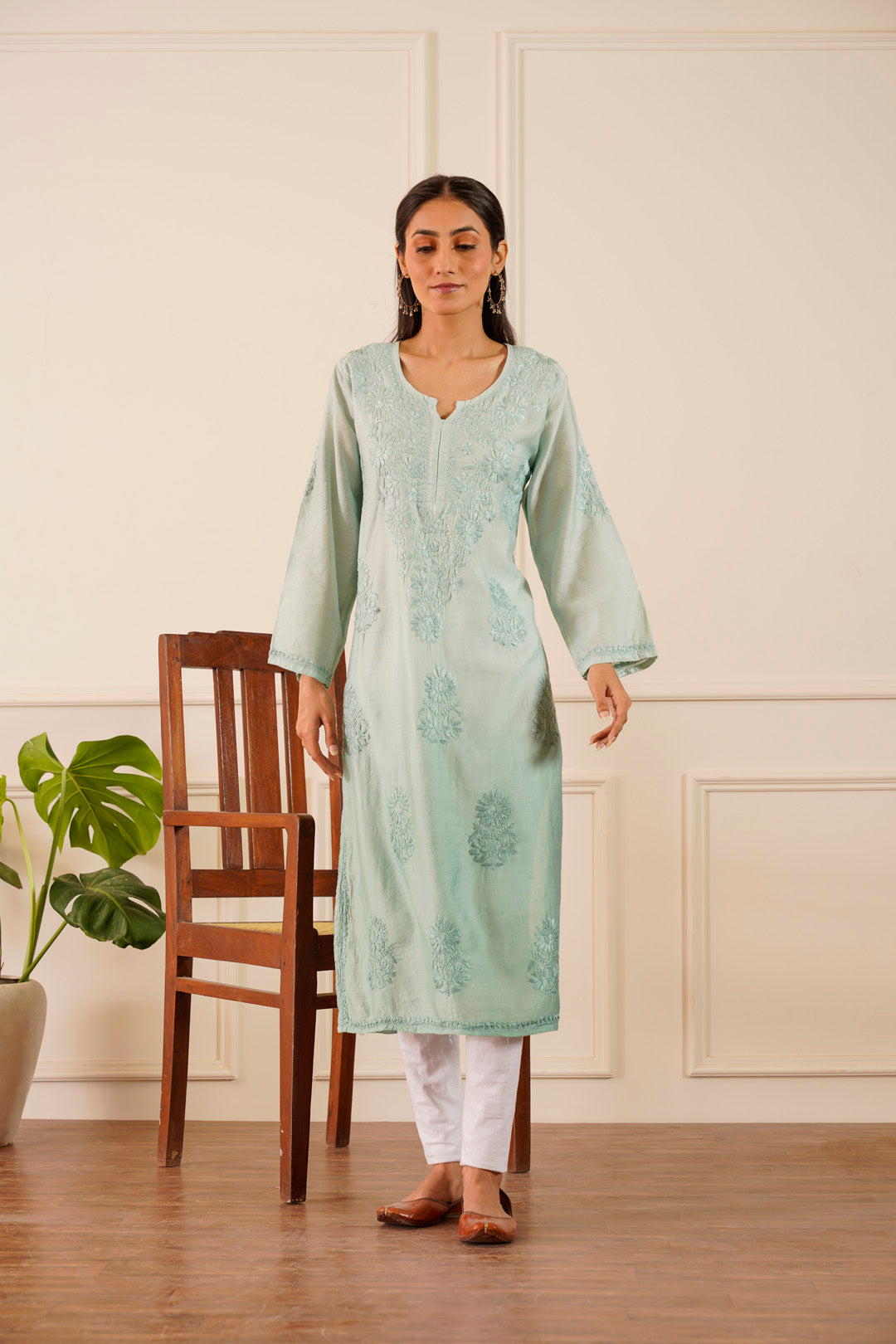 Mesmerizing Light blue ombre Chanderi Straight Kurta