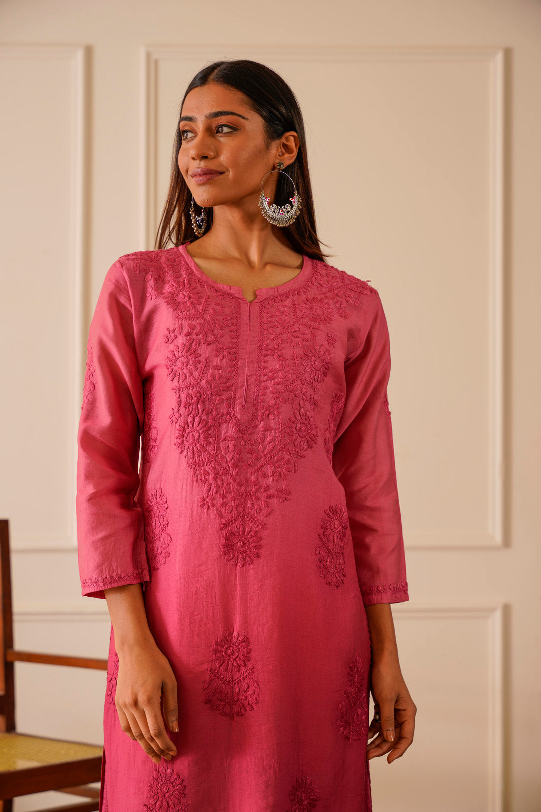 Ravishing Rosewood Chanderi Straight Kurta