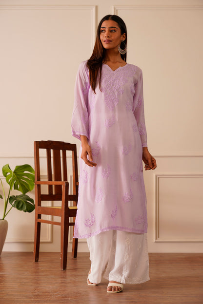 Delightful Lavender Muslin Straight Kurta