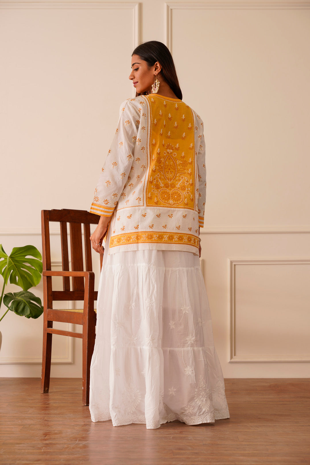 Dreamy Dark Yellow & White Cotton Short Kurta