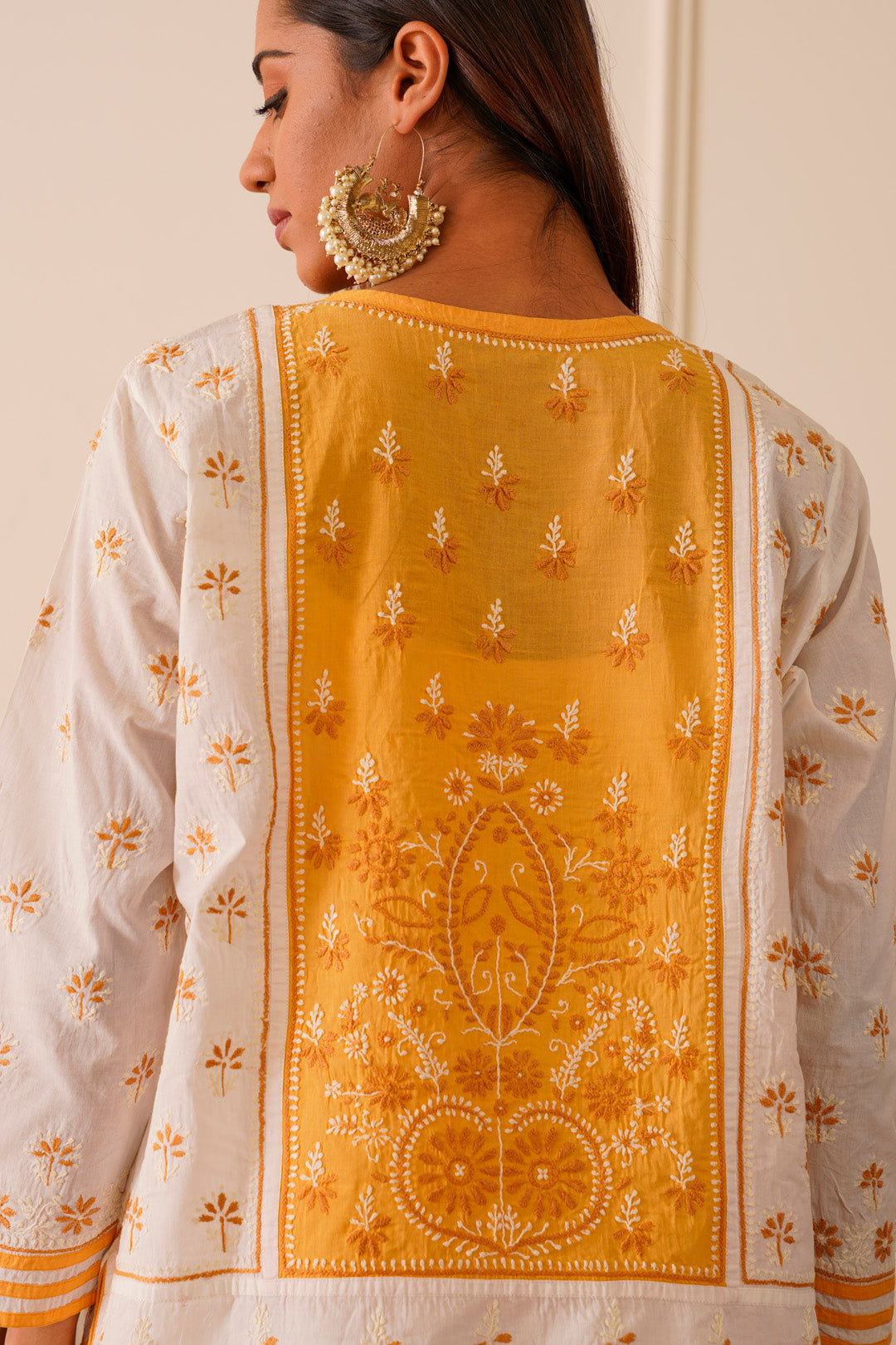 Dreamy Dark Yellow & White Cotton Short Kurta