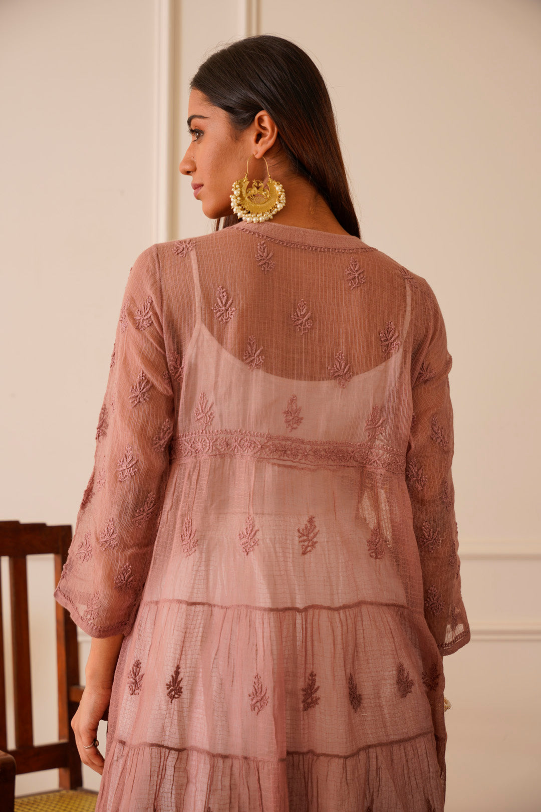 Fabulous Light Brown Ombre Kota Doria Anarkali Kurti