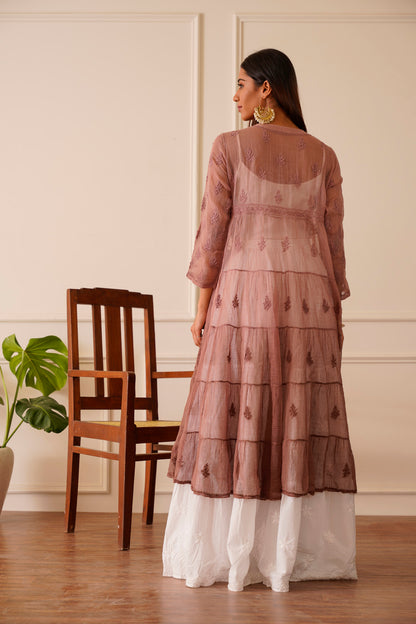 Fabulous Light Brown Ombre Kota Doria Anarkali Kurti