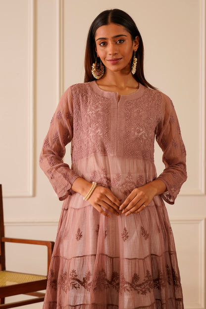 Fabulous Light Brown Ombre Kota Doria Anarkali Kurti