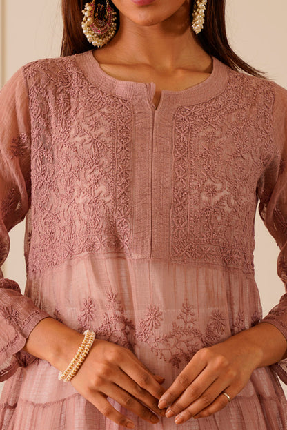 Fabulous Light Brown Ombre Kota Doria Anarkali Kurti