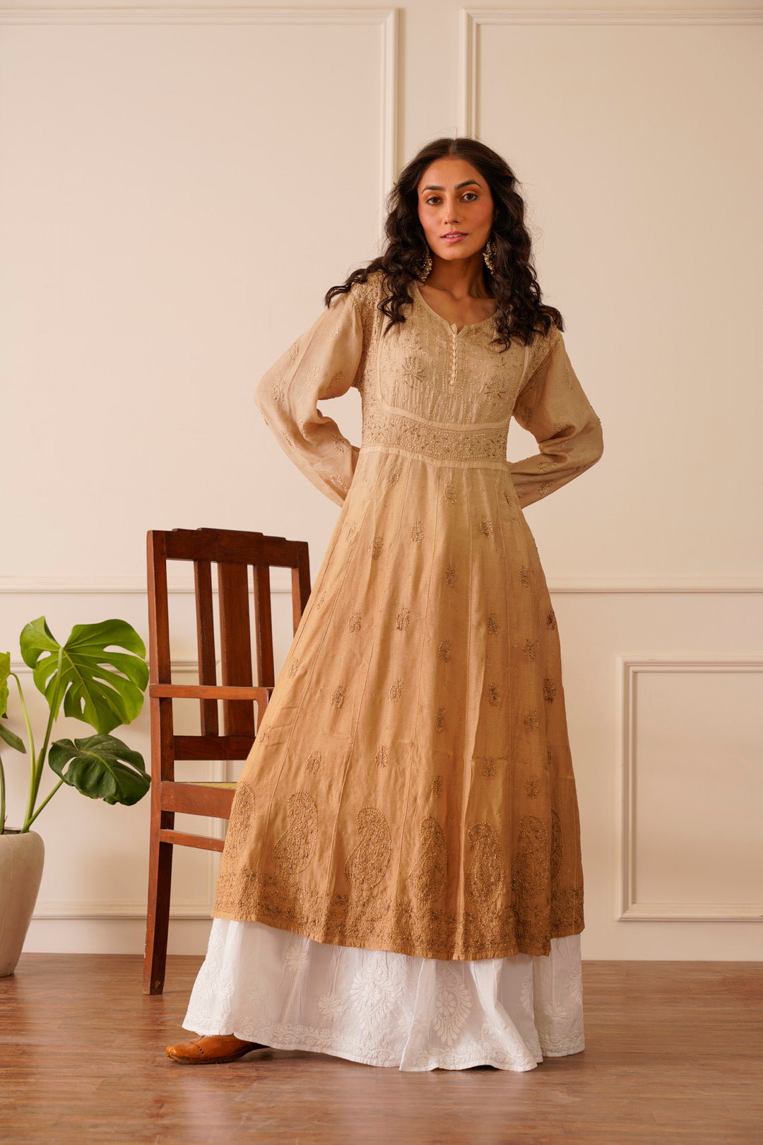 Dull Gold Muslin Aline Kurti