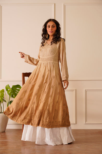 Dull Gold Muslin Aline Kurti