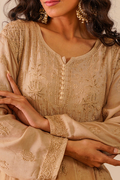 Dull Gold Muslin Aline Kurti