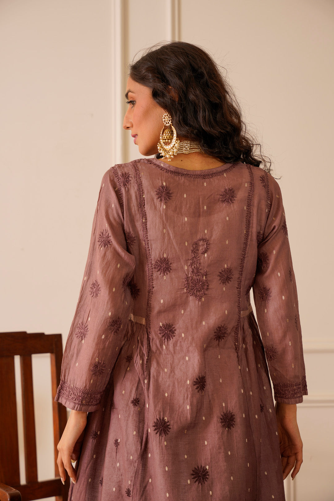 Resplendent Dark Brown Chanderi Aline Kurti