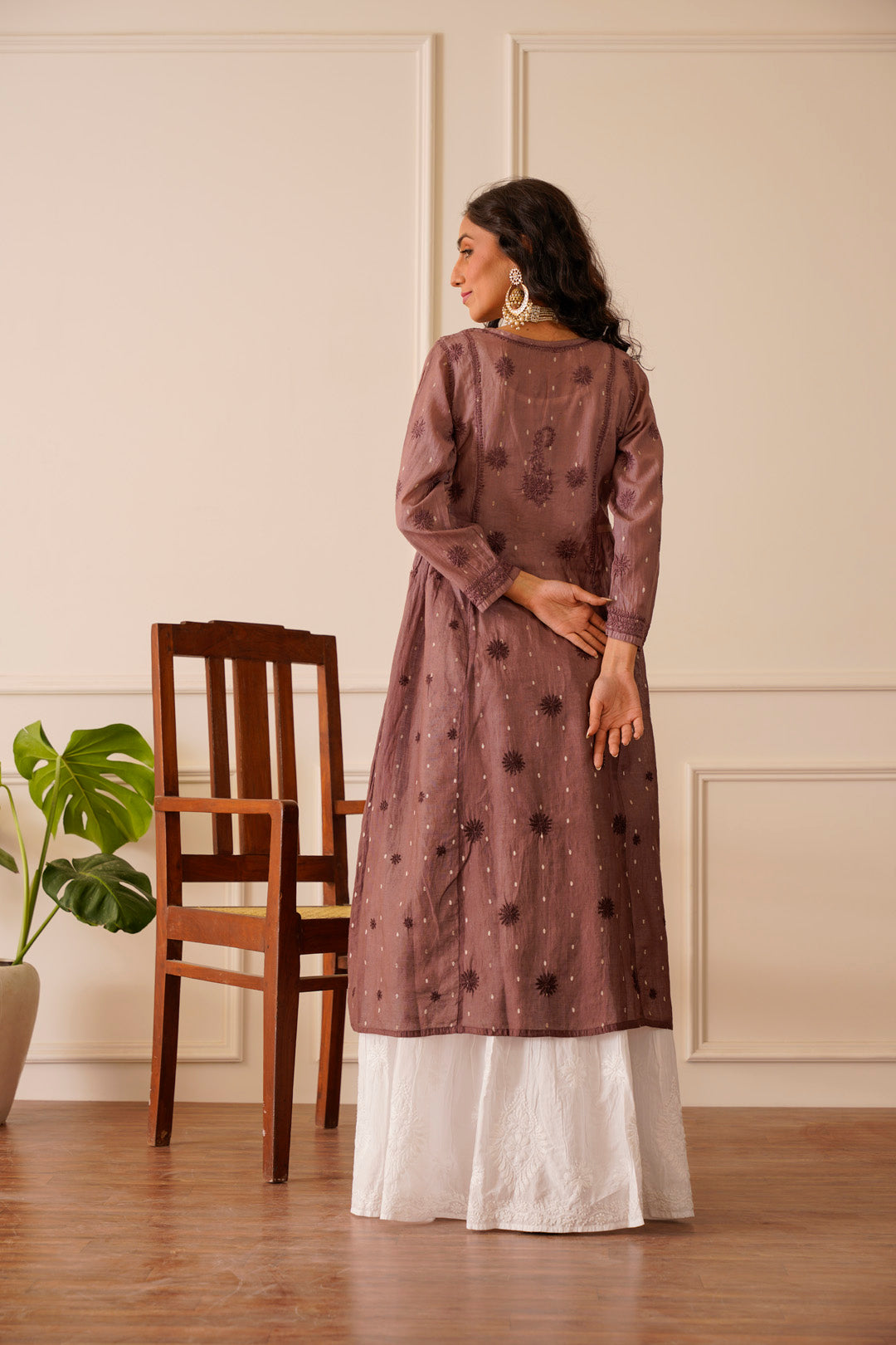 Resplendent Dark Brown Chanderi Aline Kurti