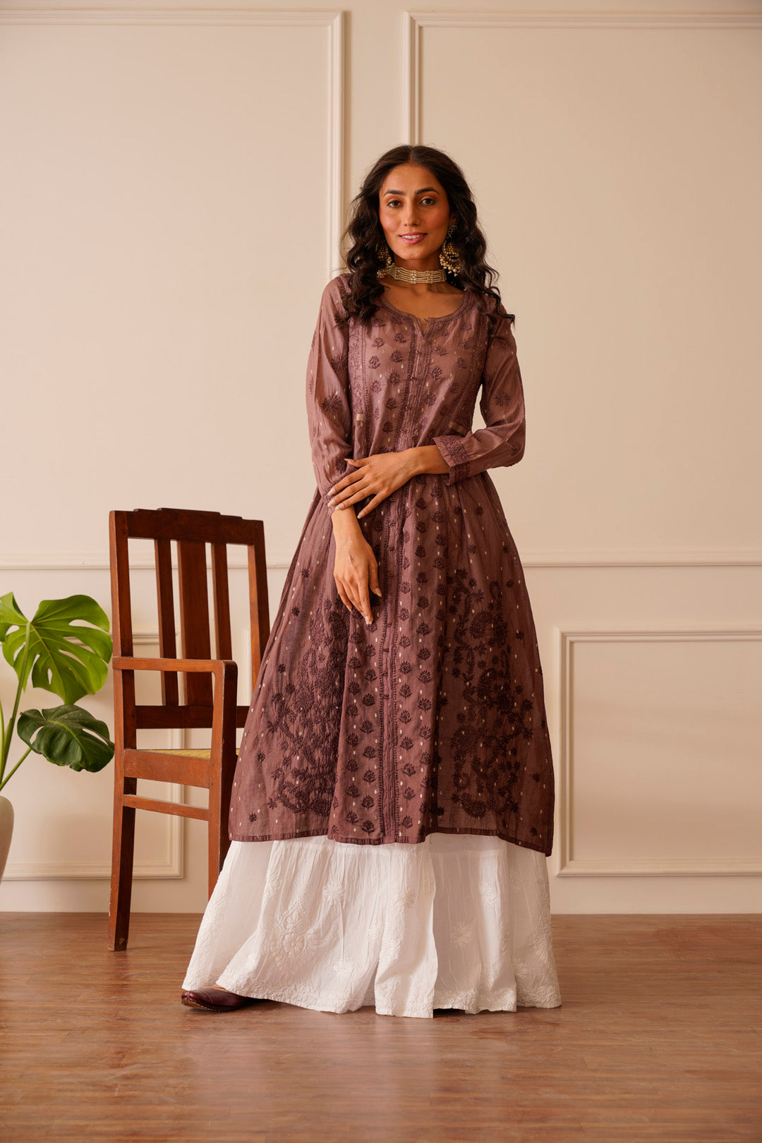 Resplendent Dark Brown Chanderi Aline Kurti