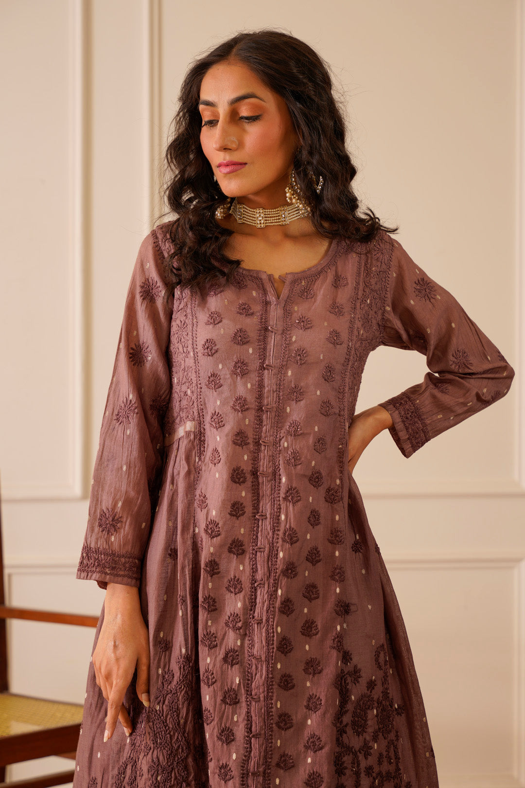 Resplendent Dark Brown Chanderi Aline Kurti