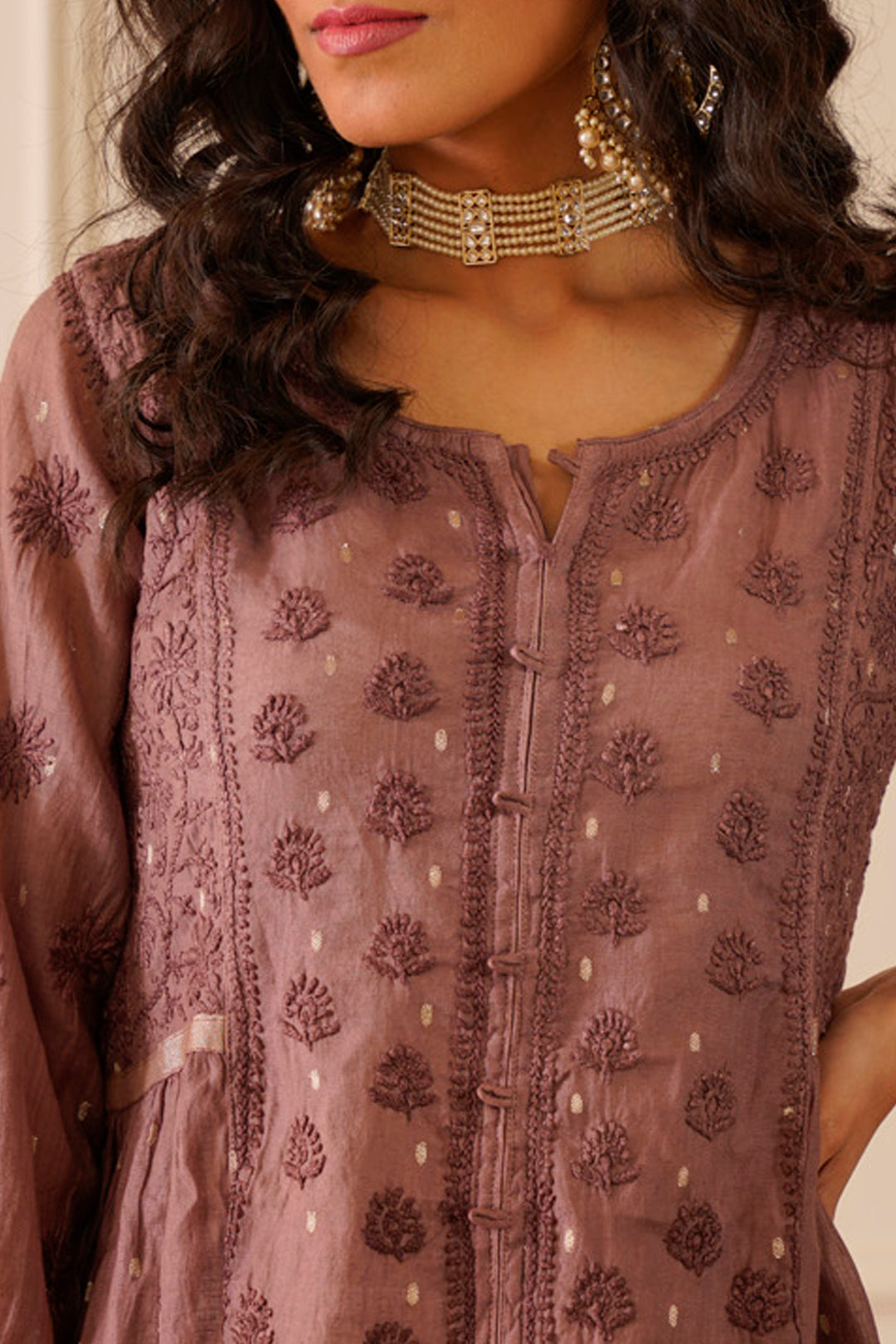 Resplendent Dark Brown Chanderi Aline Kurti