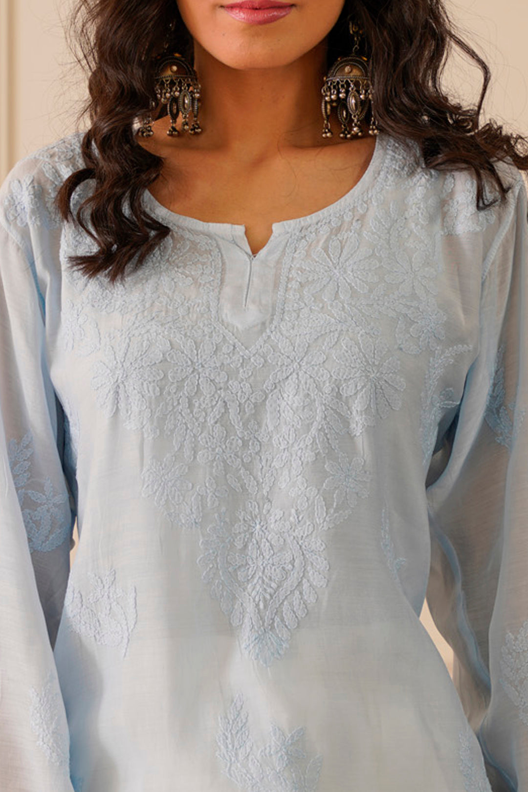 Opulent Sky Blue Muslin Straight Kurta