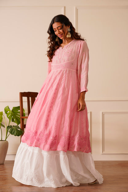 Gorgeous Light Pink Muslin Aline Kurti
