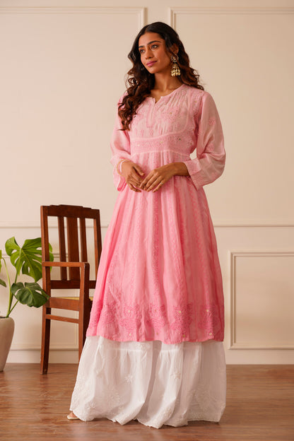 Gorgeous Light Pink Muslin Aline Kurti