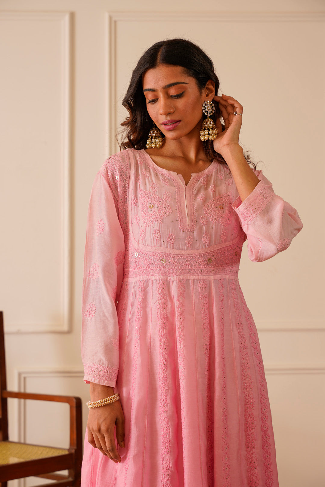 Gorgeous Light Pink Muslin Aline Kurti