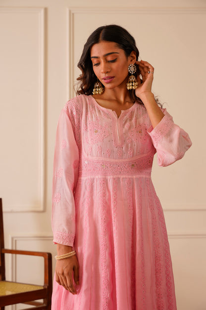 Gorgeous Light Pink Muslin Aline Kurti