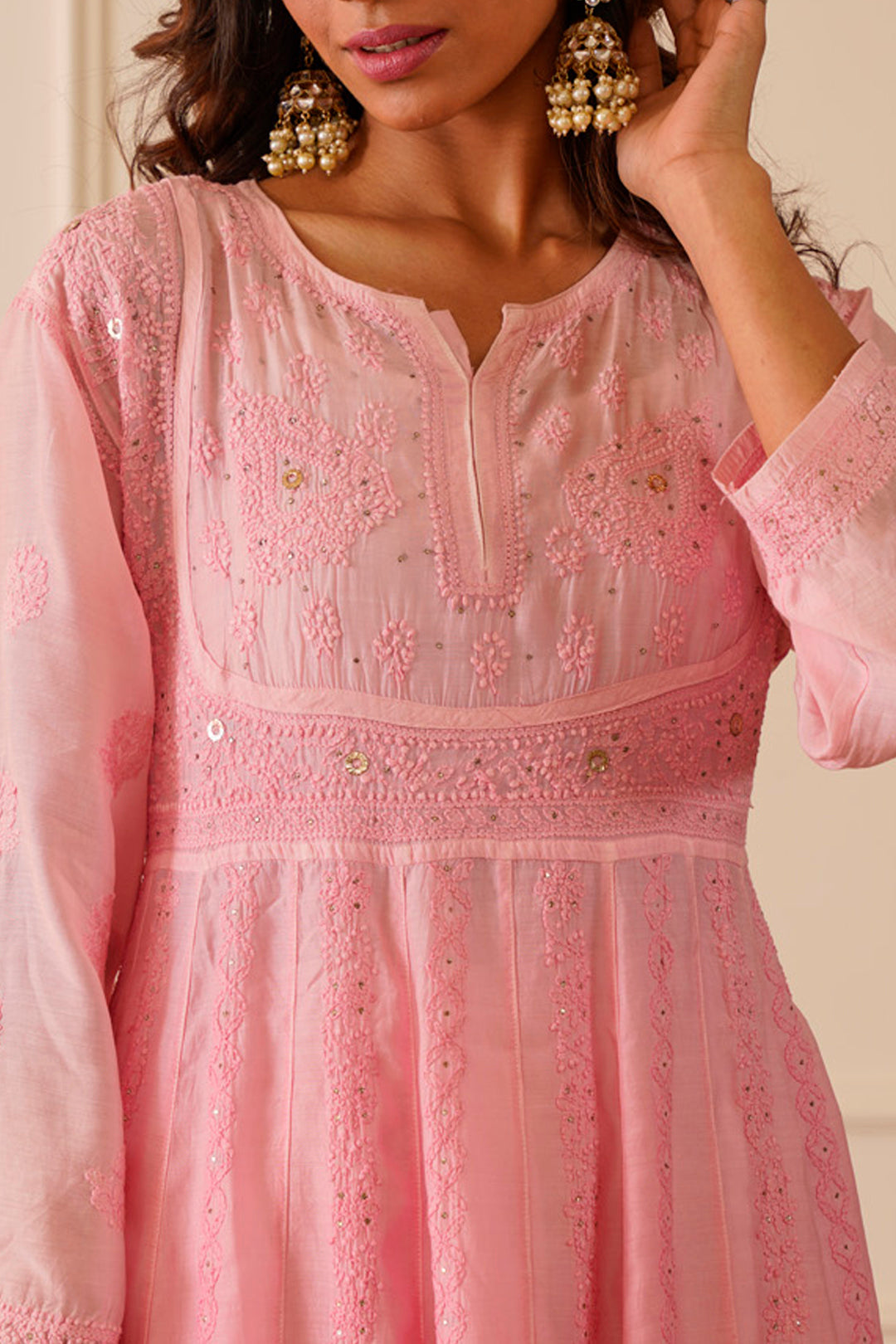 Gorgeous Light Pink Muslin Aline Kurti
