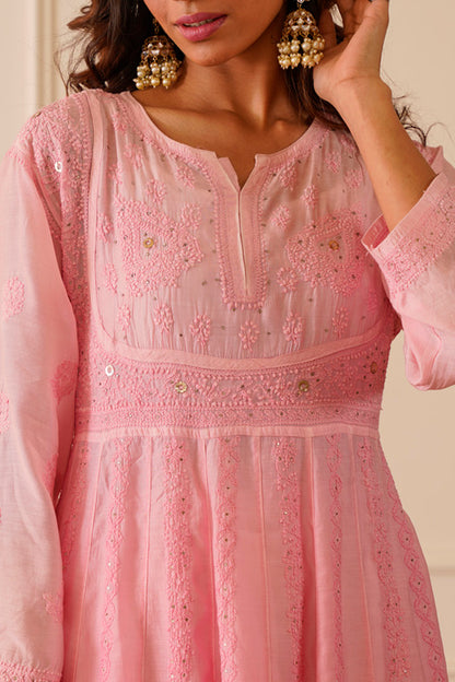 Gorgeous Light Pink Muslin Aline Kurti